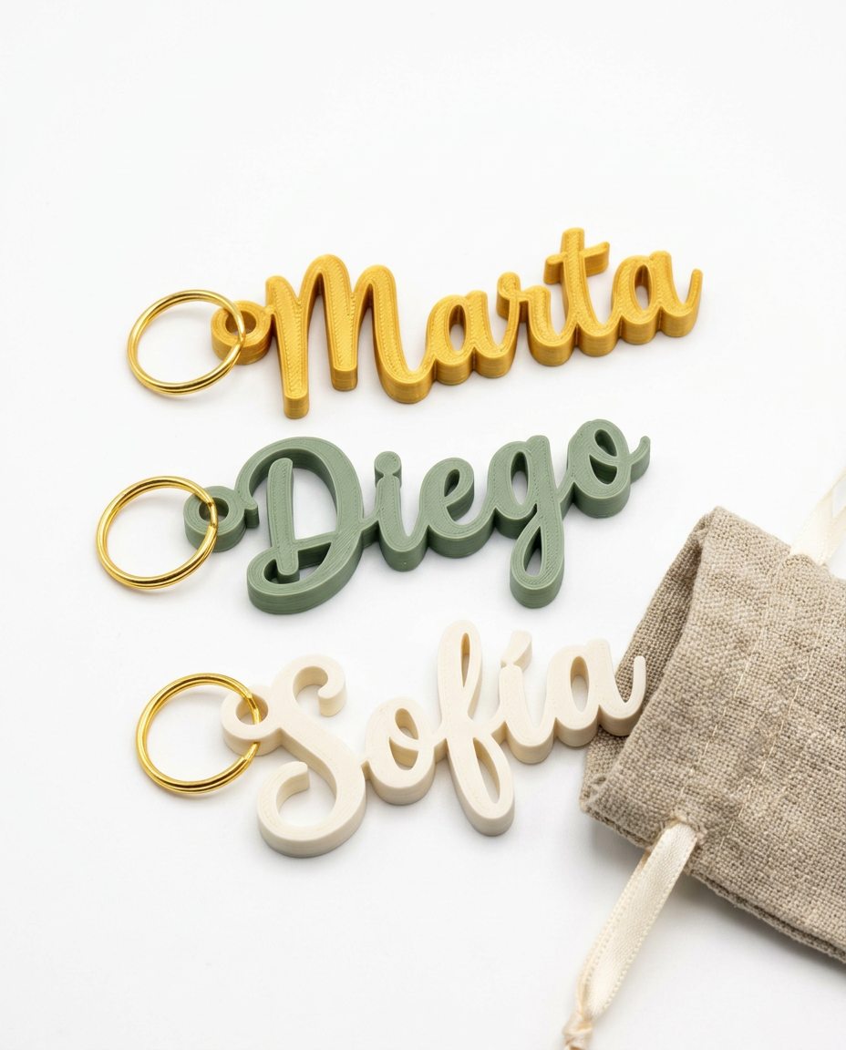 Llaveros con el nombre de cada invitado