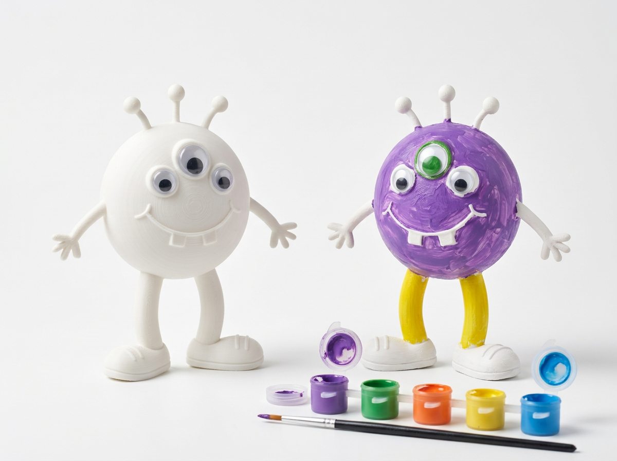 Figura en blanco para pintar y otra a medio pintar con témperas