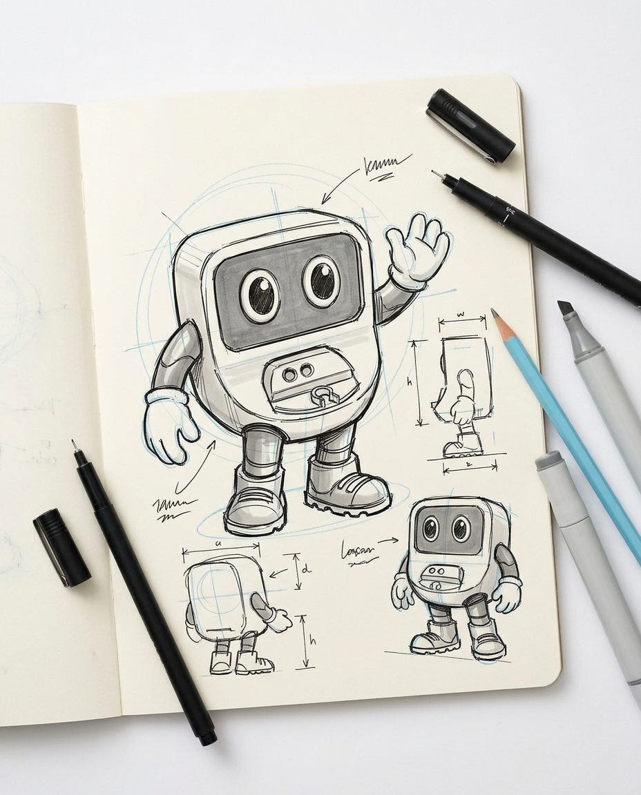 Boceto de diseño de la mascota robot