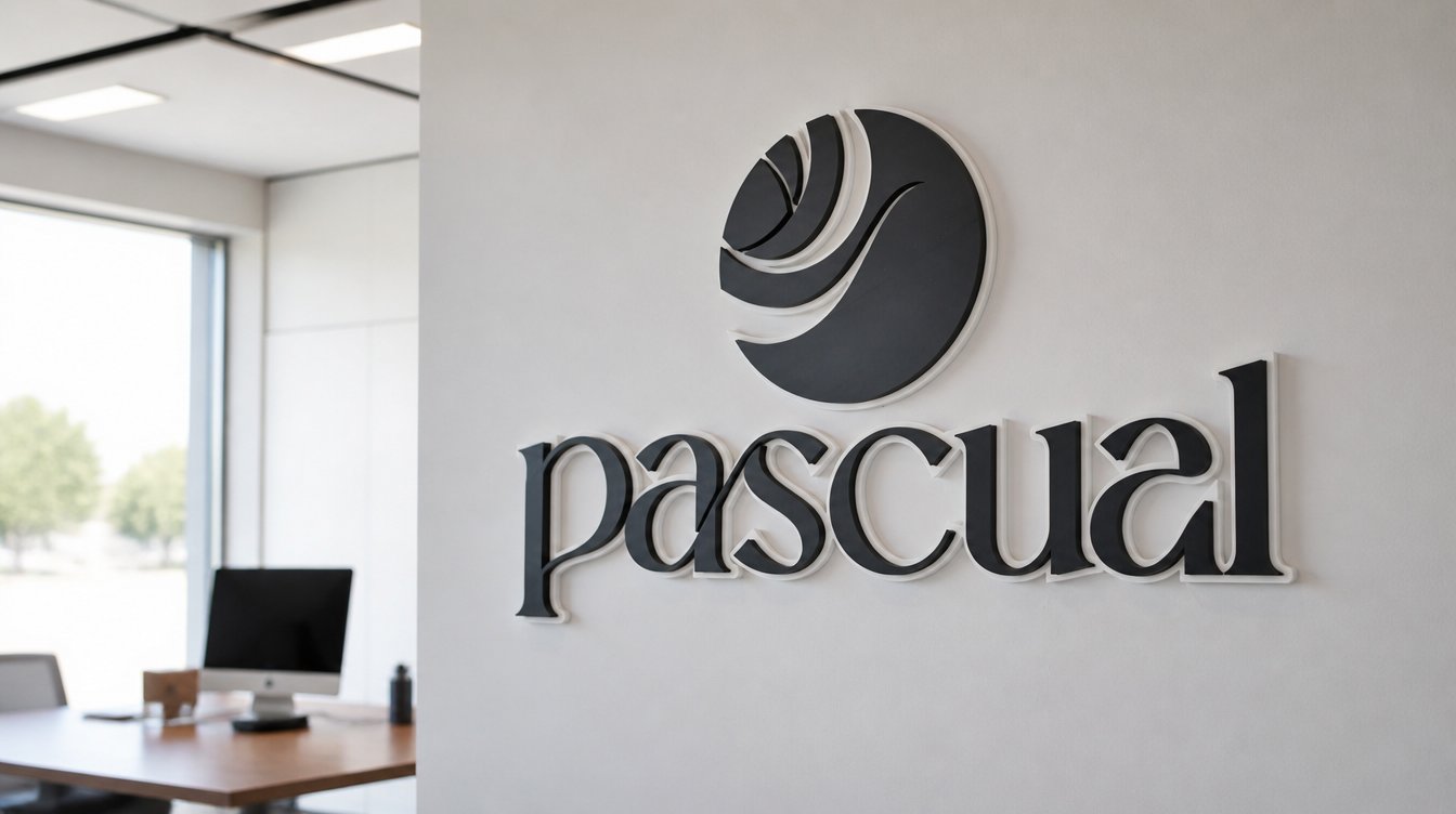 Logotipo de Pascual en relieve 3D en la pared