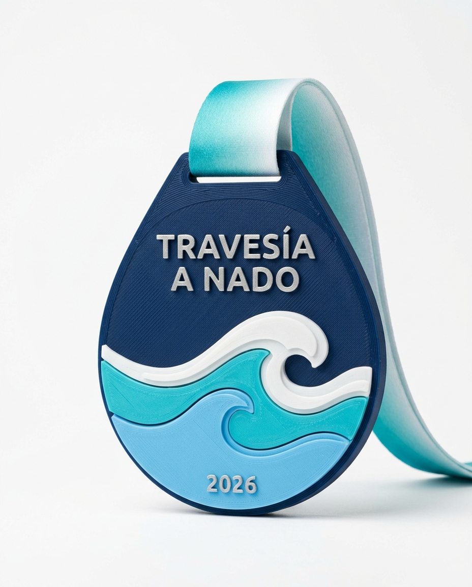 Medalla de natación con olas en relieve
