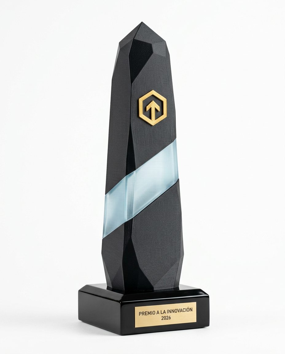 Premio a la innovación impreso en 3D con forma de obelisco
