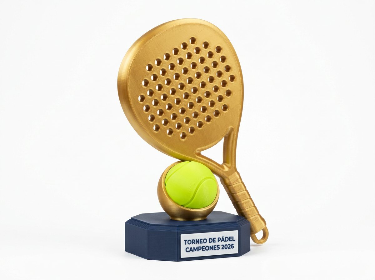 Trofeo de pádel con forma de pala y pelota